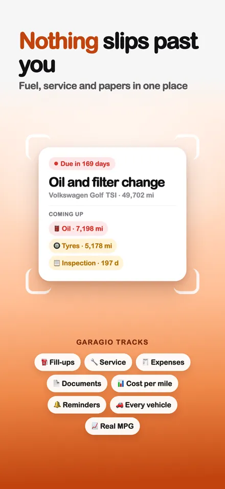 Garagio Fuel & Service Costs screenshot 1