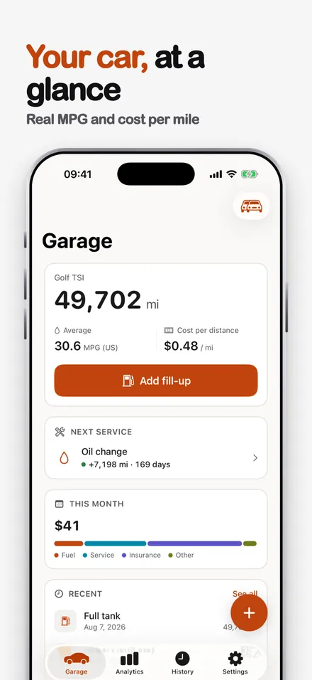 Garagio Fuel & Service Costs screenshot 2