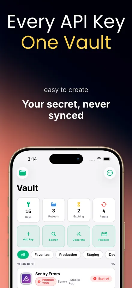KeyLog: API Key Vault screenshot 1